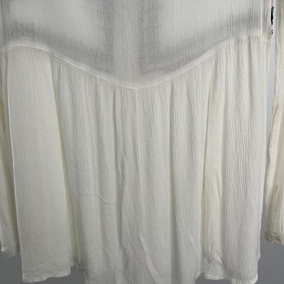 JACHS GIRLFRIEND White Peasant Blue Embroider Bodice V-neck Long Sleeve Top XS - Picture 7 of 13